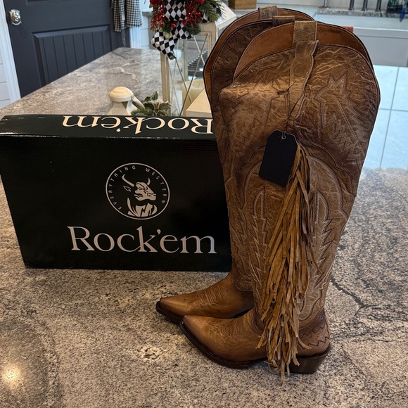 Rock'em Brandy Tall Fringe Wide Calf Friendly Snip Toe Cowgirl Boot Sz 10 - Picture 3 of 12
